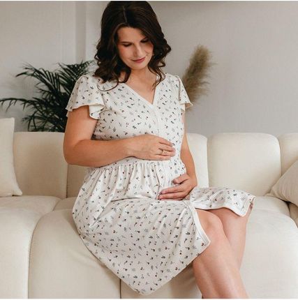 Eevi Koszula Ciążowa i do karmienia rozpinana Linda ecru w łączkę S | TANIEJ Z KODEM