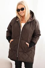 Zdjęcie Kurtka damska Plus Size pikowana z kapturem brązowa - Sulejów
