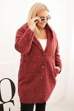 Zdjęcie Płaszcz damski Plus Size z kapturem  i kieszeniami bordowy - Zelów