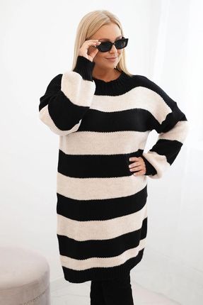 Sukienka damska swetrowa Plus Size w pasy czarna