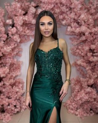 Sukienka Chocolate długa kolor butelkowa zieleń