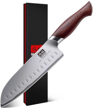 Shan Zu 18cm Nóż Szefa Kuchni Santoku Japońska Stal Wysokowęglowa 10Cr15Mov Kuchenny Z 12° Ultra Ostrym Ostrzem I Ergonomiczną Rękojeścią