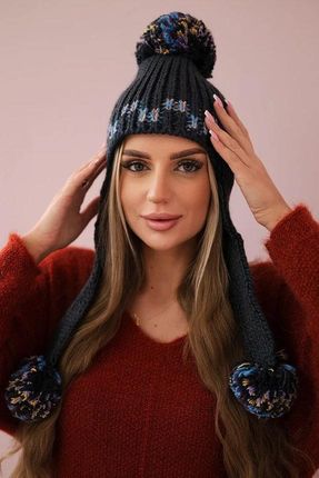 Czapka damska uszatka Nadia grafitowa - Uniwersalny