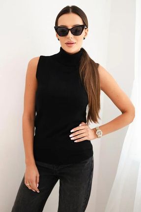 Bluzka damska wiskozowa bez rękawów z golfem czarna