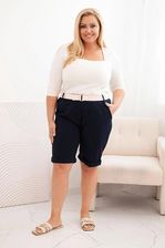 Zdjęcie Spodenki damskie bawełniane Plus Size z paskiem granatowe - Zelów
