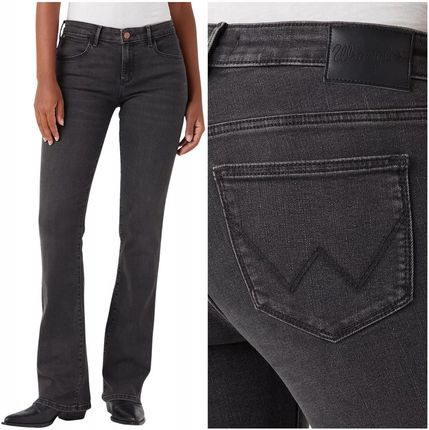 Wrangler Bootcut Mars rozszerzane szare damskie spodnie jeansowe W27 L32