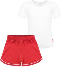 Zdjęcie Strój Na Wf Dla Dziewczynki Dziewczęcy Komplet Sportowy Do Szkoły Biała Koszulka Czerwone Krótkie Spodenki Bawełna 164 - Pieniężno