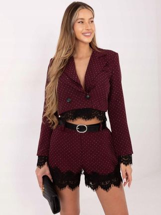 Burgundowo-srebrne szorty damskie eleganckie garniturowe Italy Moda