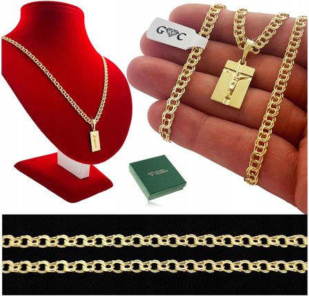 Golden Celebrity Złoty Łańcuszek Męski Garibaldi 50cm Medlik Z Jezusem Grawer