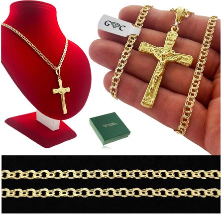 Golden Celebrity Złoty Łańcuszek Męski Garibaldi Duży Krzyż, Srebro Pozłacane 925 Grawer