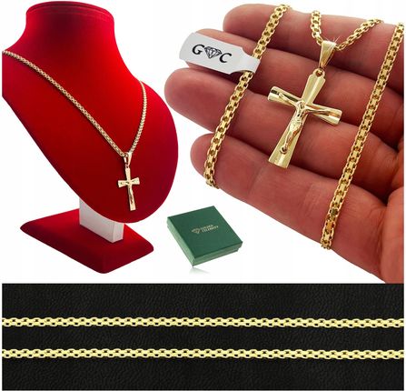 Golden Celebrity Złoty Łańcuszek Męski Z Krzyżykiem 925/585 Srebro Dla Chłopaka Na Urodziny