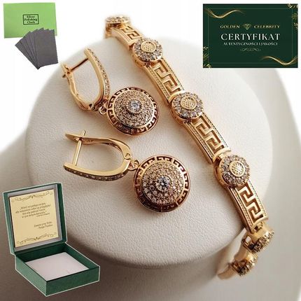 Golden Celebrity Biżuteria Ze Stali Chirurgicznej Złote Kolczyki Wiszące + Bransoletka 18K