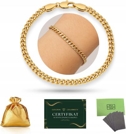 Golden Celebrity Damska Bransoletka Ze Stali Chirurgicznej Złota Pozłacana Pancerka 19cm