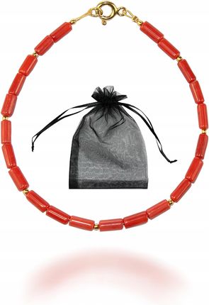 Bransoletka Naturalny Czerwony Koral Rurka 3x7 mm Srebro 925 dł 19cm