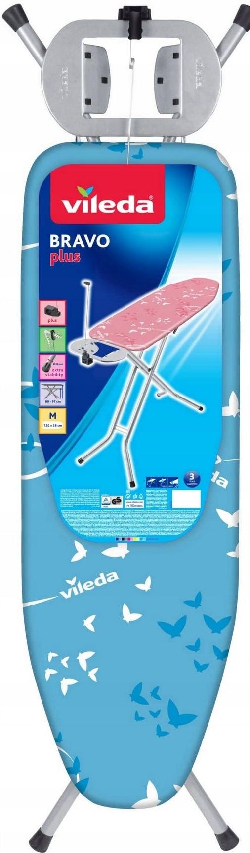 Table à Repasser Pliable Vileda Diamond Noir-Gris - 120x38 Cm (Taille M) - Neuve Sous Blister