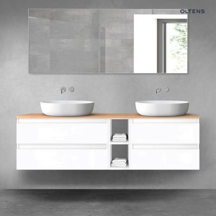 Vernal zestaw mebli łazienkowych 160 cm z blatem biały połysk/dąb OLTENS 68634000