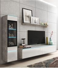 Zdjęcie Bratex Komplet mebli do salonu LED Vera I beton/biały połysk (VRBAW01) (10817) - Ożarów Mazowiecki