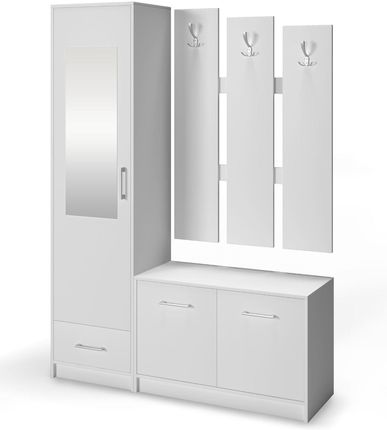 Pkmebel Białe meble do przedpokoju - garderoba z szafą i lustrem Maxi (11252)