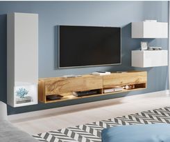 Zdjęcie Bratex Wisząca meblościanka do salonu dąb wotan/biały połysk Amadeo (11052) - Ożarów Mazowiecki