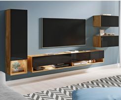 Zdjęcie Bratex Wisząca meblościanka do salonu dąb wotan/czarny połysk Amadeo (11053) - Ożarów Mazowiecki