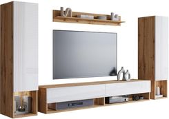 Zdjęcie Bratex Meblościanka podwieszana RTV zestaw mebli telewizyjnych Amadeo II dąb wotan/biały połysk (11044) - Ożarów Mazowiecki