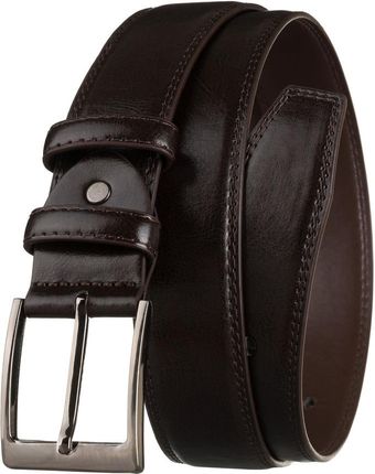 Brązowy pasek męski ze skóry ekologicznej ze srebrną, klasyczną klamrą