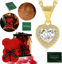 Piękny Złoty Naszyjnik Serce Miś Z Róż, Zestaw Prezentowy Dla Mamy, Żony (ZŁOTYNASZYJNIKSERCESERDUSZKOCYRKONIESTAL)