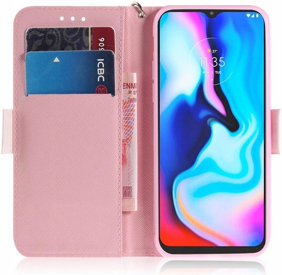 Custodia Portafoglio Motorola Moto G9 Play/E7 Plus Con Pellicola Vetro E Catenina Blu