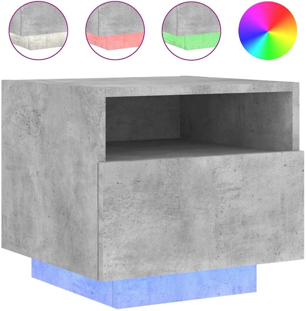 Gravora Szafki nocne z oświetleniem LED RGB, szarość betonu, 40x39x37 ...