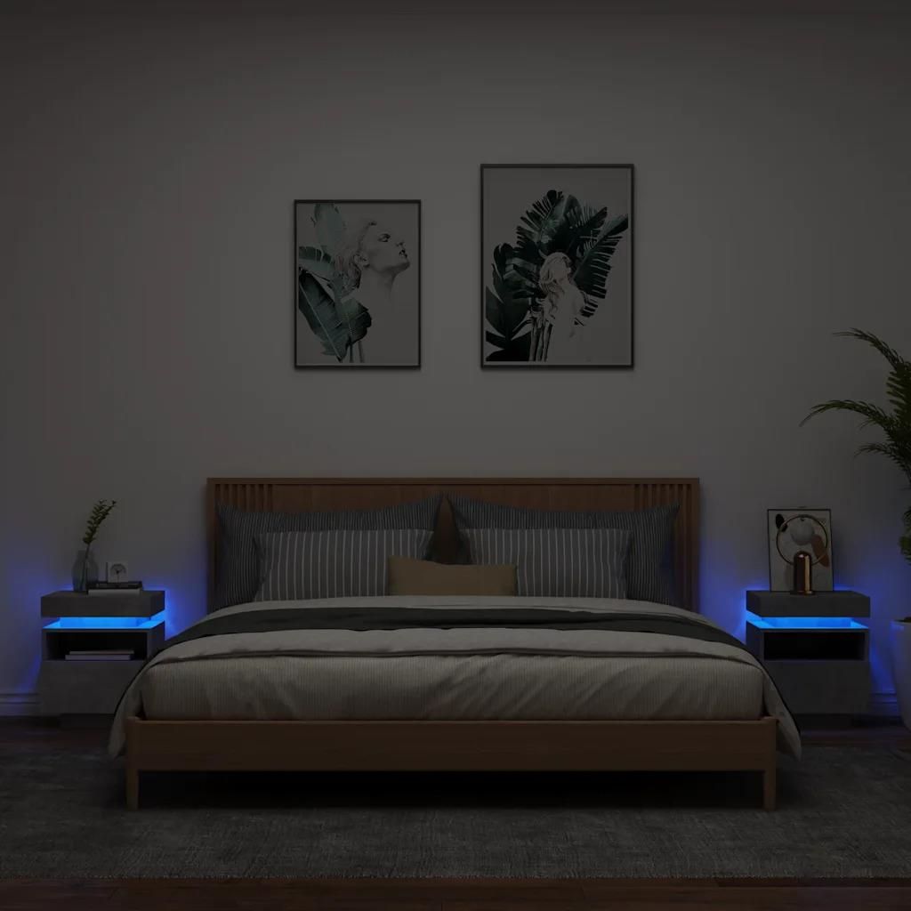Gravora Szafki nocne z oświetleniem LED RGB, szarość betonu, 40x39x48,5 ...
