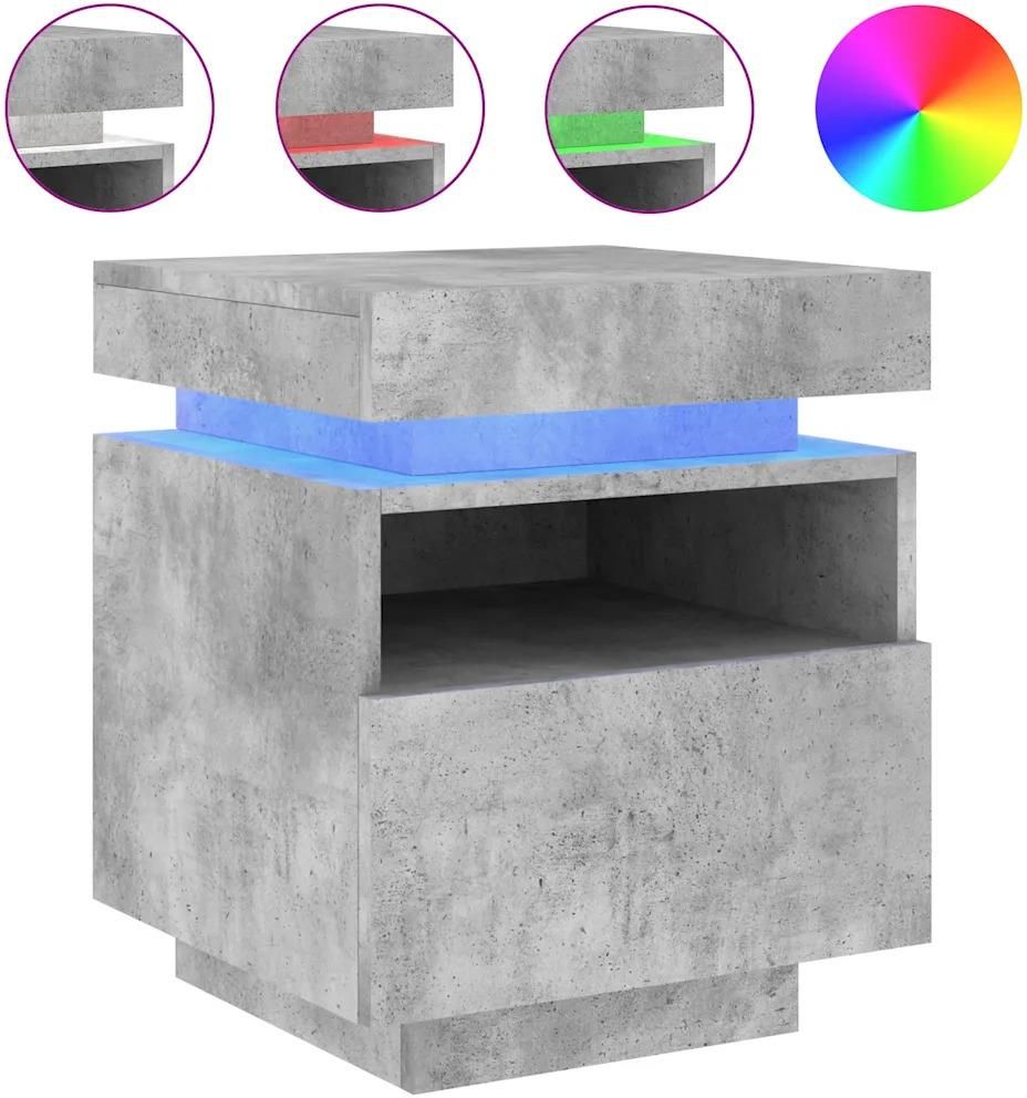 Gravora Szafki nocne z oświetleniem LED RGB, szarość betonu, 40x39x48,5 ...