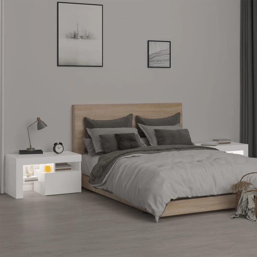 Gravora Białe szafki nocne z oświetleniem LED RGB, 70x36,5x40 cm ...