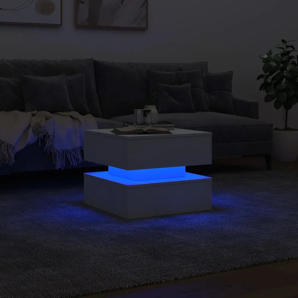 Gravora Stolik kawowy z oświetleniem LED RGB, biały, 50x50x40 cm ...