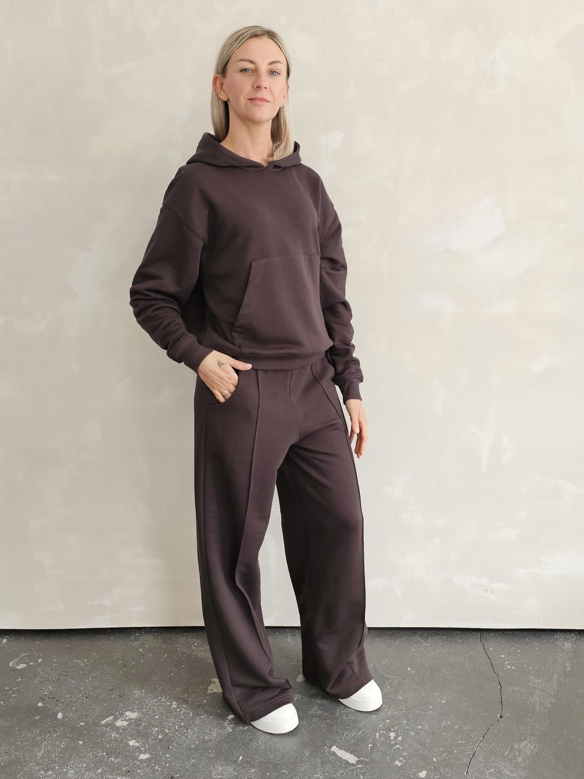 Komplet oversized kangurka i szerokie spodnie czekoladowy XL - Ceny i ...