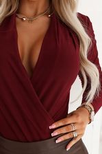 Zdjęcie 375-9 Stylowe kobiece BODY z kopertowym dekoltem - bordowe, M - Ryglice