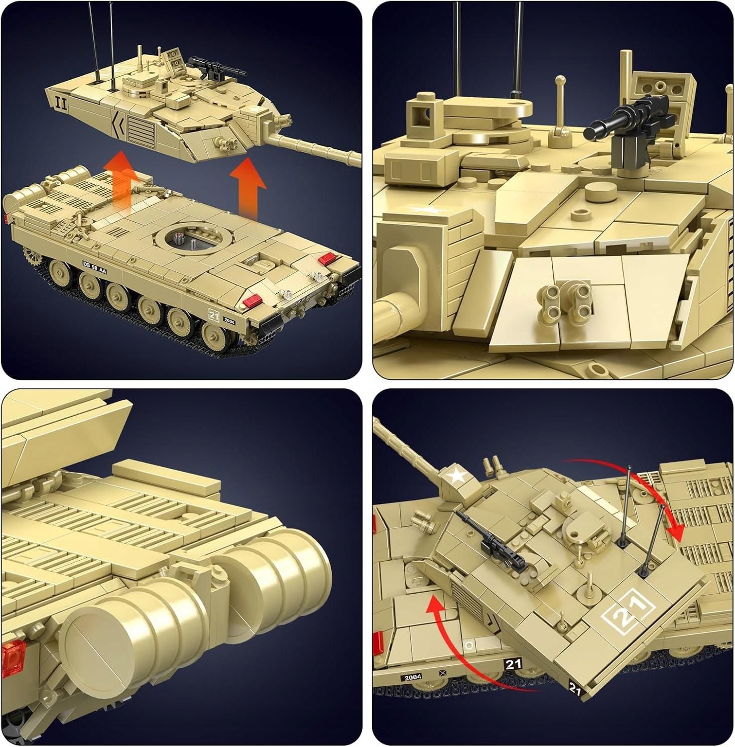 Mould King 20037 Carro Armato Radiocomandato Da Costruzione - 1129 Pezzi, Modello Militare Challenger 2 Con Controllo APP E Suono - 4