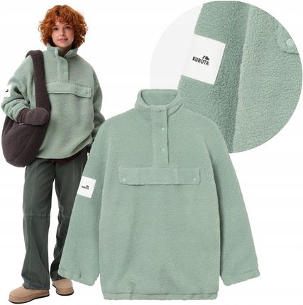 Damska Bluza Polarowa Kubota Cushy Oversize Miętowa Ciepła Kurtka Jesień Xs