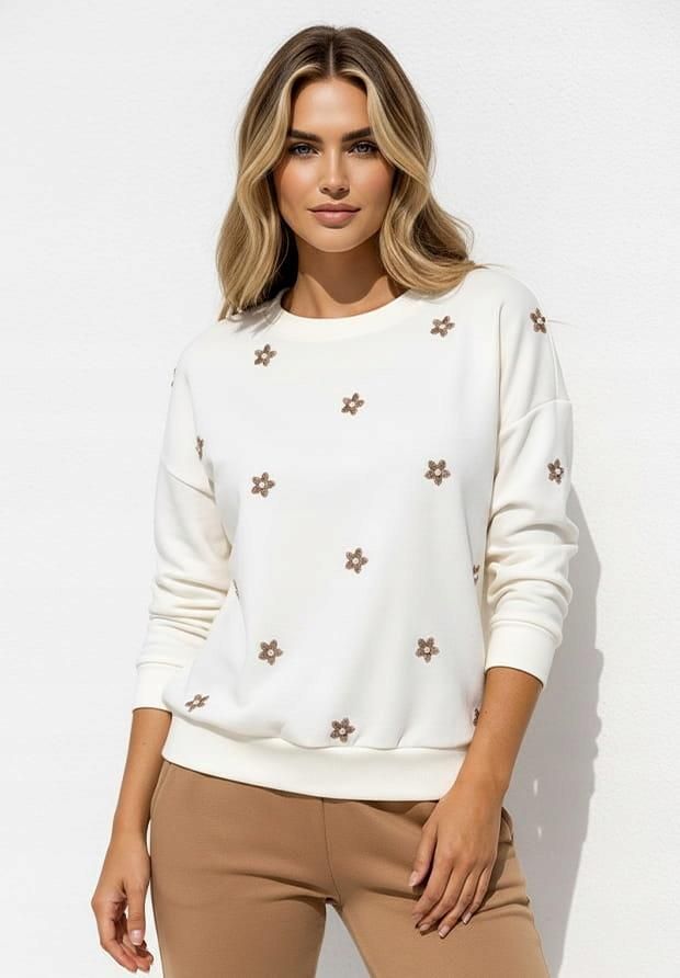 Megi Biała Bluza Z Haftowanymi Kwiatkami I Perełkami B2273 S/m - Ceny i ...