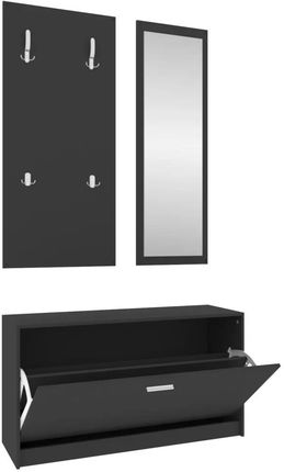 Gravora 3-częściowy zestaw mebli do przedpokoju czarny - szafka, wieszak, lustro (G02178423)