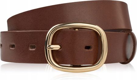 Pasek damski skórzany 110 cm do spodni brązowy licowy ze złotą klamrą