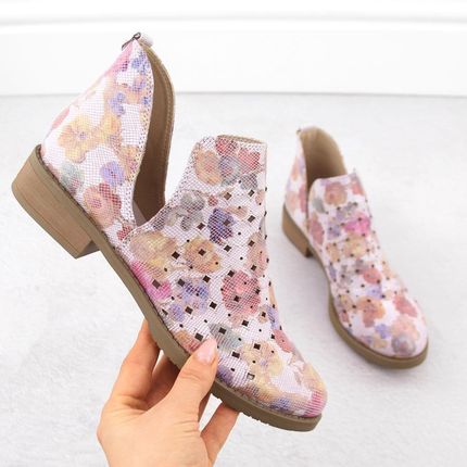 Botki damskie ażurowe wsuwane w kwiaty białe M.Daszyński SA62-102