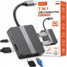 Zdjęcie Hub USB-C 7w1 Adapter USB 3.0 HDMI 4K 60Hz Display Port Gigabit RJ-45 1000M - Ustroń
