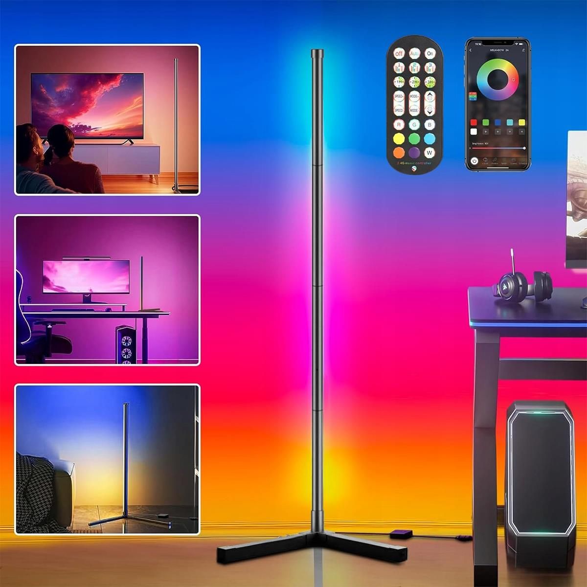 Lampa Lampa narożna podłogowa RGB LED pilot aplikacja 165cm czarna ...