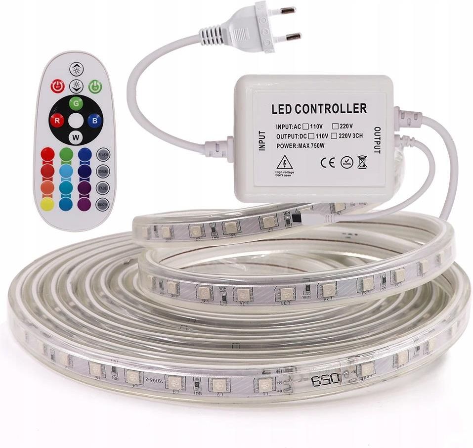 Taśma LED RGB 230V wodoodporna 17m z pilotem (5906800431189) - Opinie i ...
