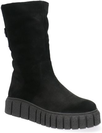 Skórzane kozaki damskie Pollonus czarny welur 5-1571-001