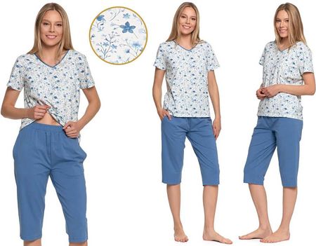 Piżama damska PETRA: ecru/niebieski