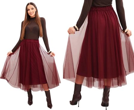 Bordowa spódnica damska tiulowa z podszewką z wiskozy