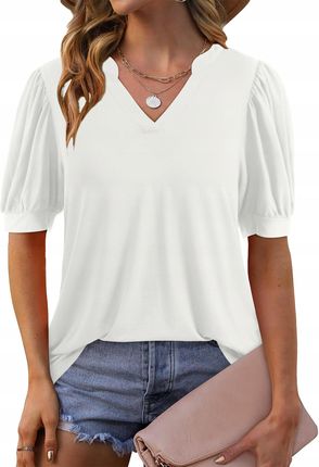 Bluzka Damska Elegancka Letnia Z Krótkim Rękawem Biała Rozmiar XL