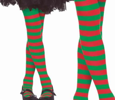 Rajstopy dziecięce w czerwono-zielone paski rozm. 7-10 lat