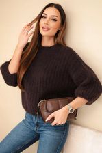 Zdjęcie Sweter damski moherowy oversize rękaw 3/4 brązowy włoski - Pabianice